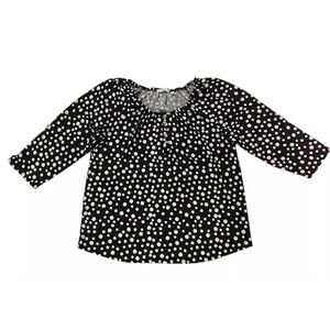Notations Womens XL Polka Dot Top Black White Blouse 3/4 Sleeve Stretch Casual